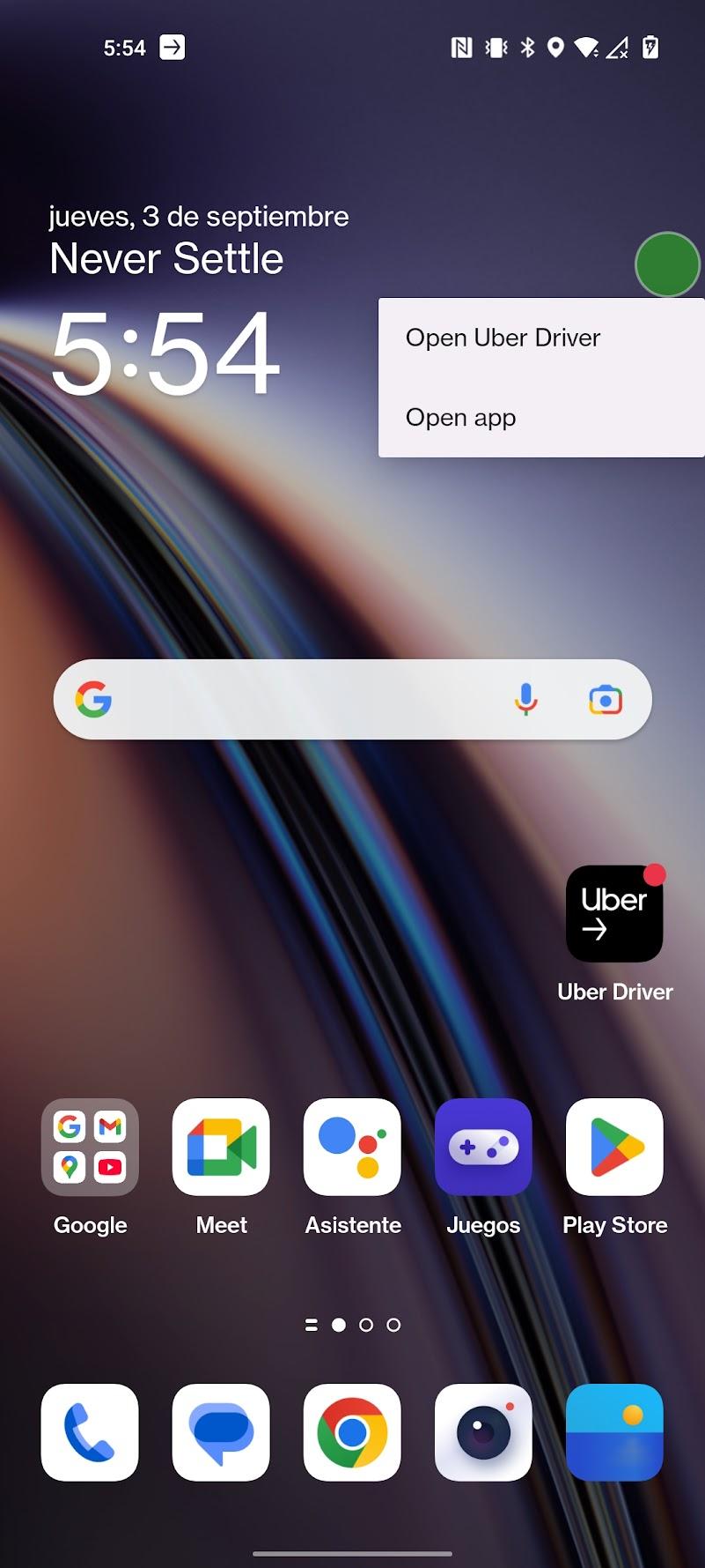 Rate Dial's floating button menu with Open Uber Driver and Open app